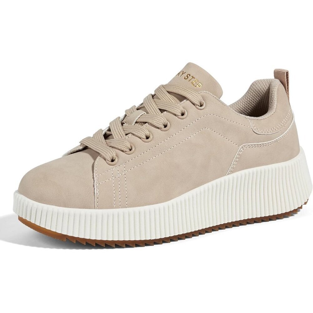 Lucky Step Women Apricot Rhinestone Sparkly Chunky Retro Braided Casual Sneakers